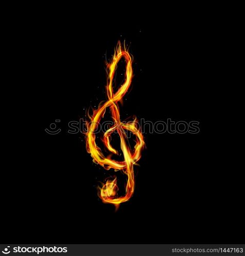 Fire burning note key on black background. vector