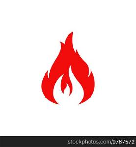 Fire, c&fire isolated vector icon, torch flame, red burning bonfire symbol. Glowing shining flare with long waving tongues. Ignition cartoon element for design. Fire, c&fire isolated vector icon, torch flame