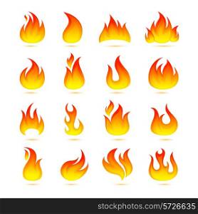 Fire campfire bonfire hot flame curls icons set isolated vector illustration