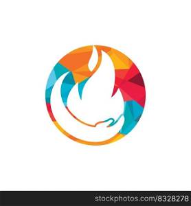 Fire care vector logo design concept. Hand and fire icon logo design. 