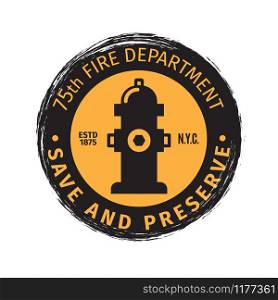 Fire department grunge vector label design. Firefighter logo on white background. Fire department grunge label