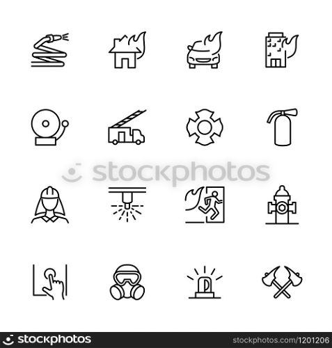 Fire Department or Firefighter line icon set. Editable stroke vector, isolated at white background