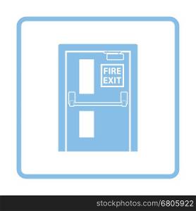 Fire exit door icon. Blue frame design. Vector illustration.
