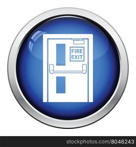 Fire exit door icon. Glossy button design. Vector illustration.