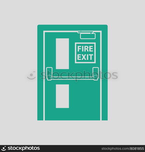 Fire exit door icon. Gray background with green. Vector illustration.