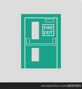 Fire exit door icon. Gray background with green. Vector illustration.
