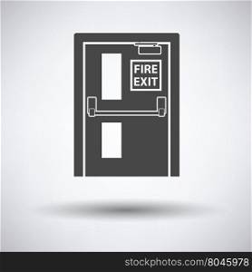 Fire exit door icon on gray background with round shadow. Vector illustration.