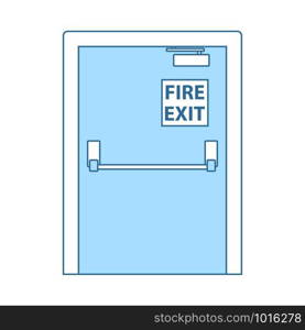 Fire Exit Door Icon. Thin Line With Blue Fill Design. Vector Illustration.