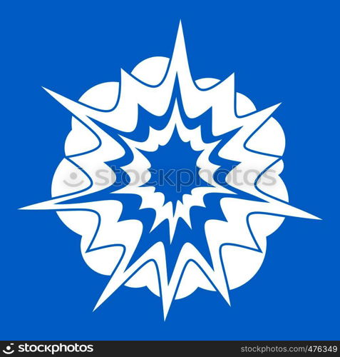 Fire explosion icon white isolated on blue background vector illustration. Fire explosion icon white