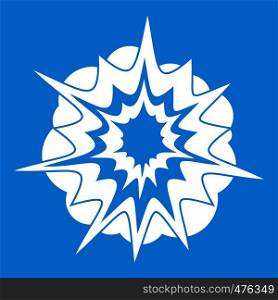 Fire explosion icon white isolated on blue background vector illustration. Fire explosion icon white