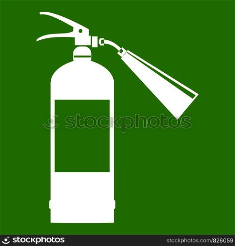 Fire extinguisher icon white isolated on green background. Vector illustration. Fire extinguisher icon green