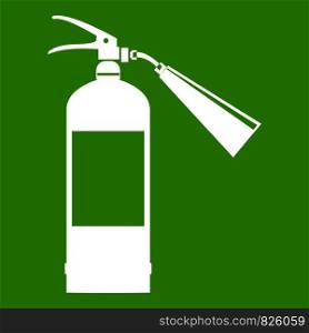 Fire extinguisher icon white isolated on green background. Vector illustration. Fire extinguisher icon green