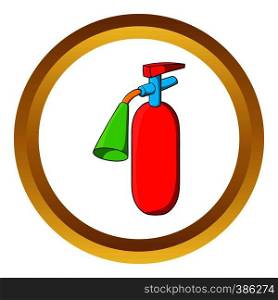 Fire extinguisher vector icon in golden circle, cartoon style isolated on white background. Fire extinguisher vector icon
