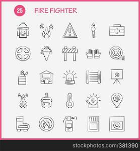 Fire Fighter Hand Drawn Icon for Web, Print and Mobile UX/UI Kit. Such as: Burn, Fighter, Fire, Fireman, Barrier, Board, Fighter, Fire, Pictogram Pack. - Vector