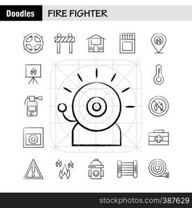 Fire Fighter Hand Drawn Icon for Web, Print and Mobile UX/UI Kit. Such as: Burn, Fighter, Fire, Fireman, Barrier, Board, Fighter, Fire, Pictogram Pack. - Vector