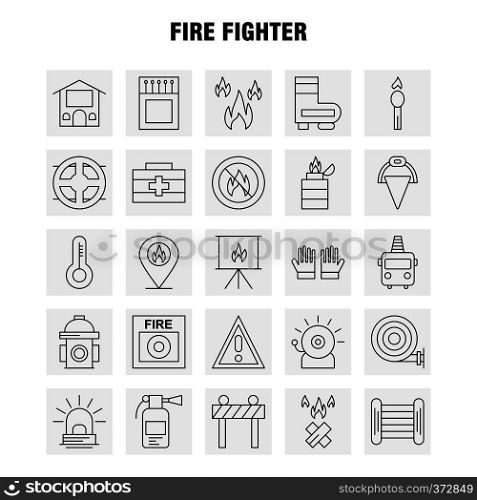Fire Fighter Line Icon for Web, Print and Mobile UX/UI Kit. Such as: Burn, Fighter, Fire, Fireman, Barrier, Board, Fighter, Fire, Pictogram Pack. - Vector
