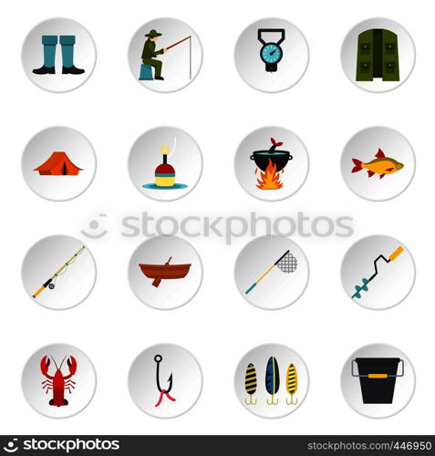 Fire fighting set icons in flat style isolated on white background. Fishing tools set flat icons