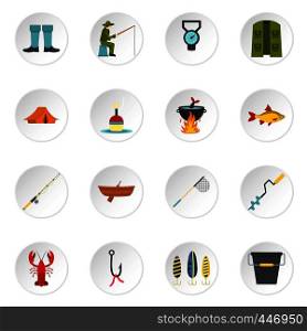 Fire fighting set icons in flat style isolated on white background. Fishing tools set flat icons