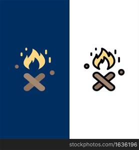 Fire, Fire Place, Canada  Icons. Flat and Line Filled Icon Set Vector Blue Background