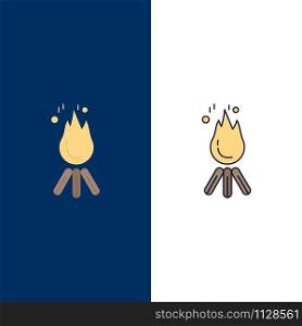 fire, flame, bonfire, camping, camp Flat Color Icon Vector