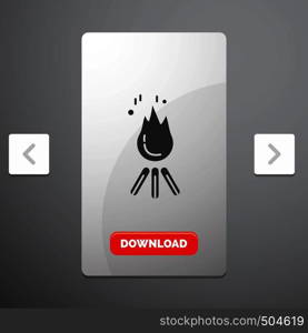 fire, flame, bonfire, camping, camp Glyph Icon in Carousal Pagination Slider Design & Red Download Button. Vector EPS10 Abstract Template background