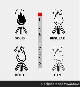 fire, flame, bonfire, camping, camp Icon in Thin, Regular, Bold Line and Glyph Style. Vector illustration. Vector EPS10 Abstract Template background
