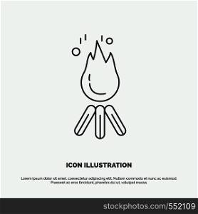 fire, flame, bonfire, camping, camp Icon. Line vector gray symbol for UI and UX, website or mobile application. Vector EPS10 Abstract Template background