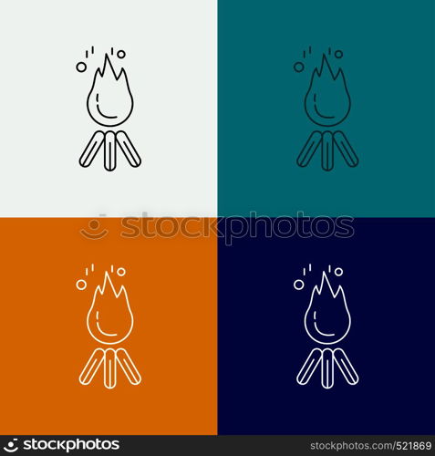 fire, flame, bonfire, camping, camp Icon Over Various Background. Line style design, designed for web and app. Eps 10 vector illustration. Vector EPS10 Abstract Template background