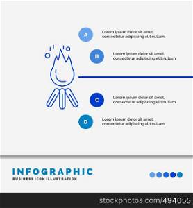 fire, flame, bonfire, camping, camp Infographics Template for Website and Presentation. Line Blue icon infographic style vector illustration. Vector EPS10 Abstract Template background