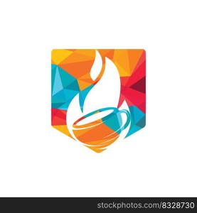 Fire flame hot roasted coffee logo design. Hot coffee shop logo with mug cup and fire flame icon design. 
