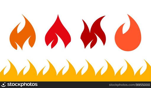 Fire flame icon set. Flat vector illustration isolated on white.. Fire flame icon set. Vector illustration