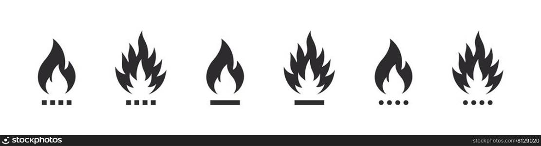 Fire flame icons. Warning sign flammable liquids or materials. Flammable substances icons set. Vector icons