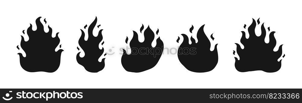 Fire flames black silhouettes. Gas flame, isolated fires icons. Fire burns hard. Burning lights, warm or hot symbols vector set of fire and flame black silhouette illustration. Fire flames black silhouettes. Gas flame, isolated fires icons. Fire burns hard. Burning lights, warm or hot symbols vector set
