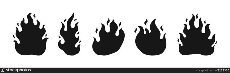 Fire flames black silhouettes. Gas flame, isolated fires icons. Fire burns hard. Burning lights, warm or hot symbols vector set of fire and flame black silhouette illustration. Fire flames black silhouettes. Gas flame, isolated fires icons. Fire burns hard. Burning lights, warm or hot symbols vector set