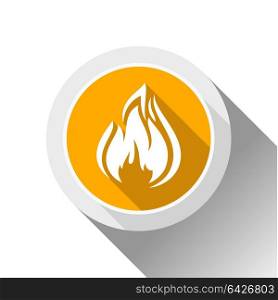Fire flames, button with shadow in circle shape