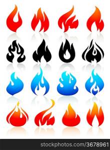 Fire flames colorful, set icons