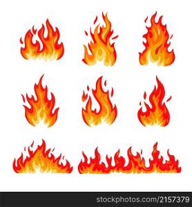 fire flames flat collection Vector illustration