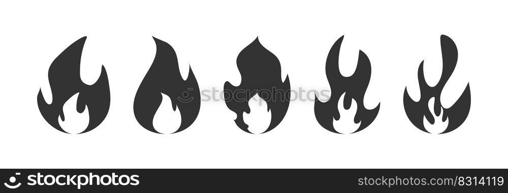 Fire flames icon set. Burn illustration symbol. Sign bonfire vector flat.