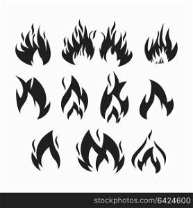 Fire flames, set icons