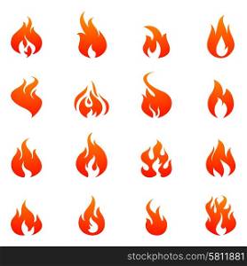 Fire Flat Icon Set. Fire silhouette red and orange color flat icon set isolated vector illustration