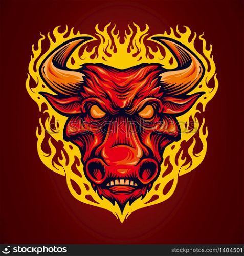 Fire Head Red bulls mascot vector business company logo