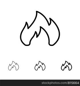 Fire, Heating, Fireplace, Spark Bold and thin black line icon set