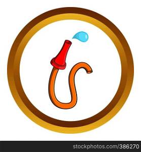 Fire hose vector icon in golden circle, cartoon style isolated on white background. Fire hose vector icon