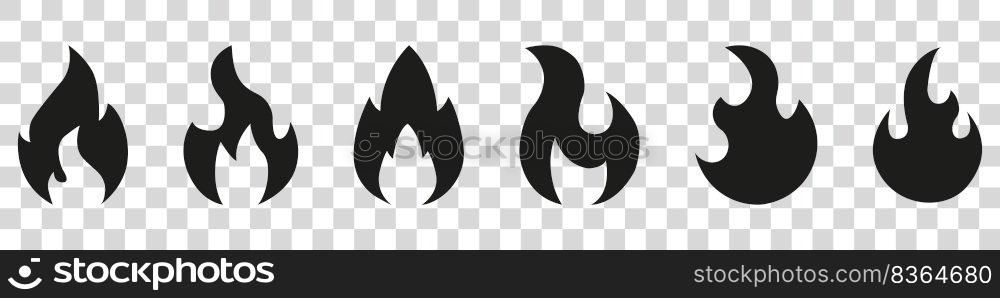 Fire icon collection. Fire flame symbol. Bonfire silhouette logotype. Flames symbols set flat style - stock vector.. Fire icon collection. Fire flame symbol. Bonfire silhouette logotype. Flames symbols set flat style - stock vector