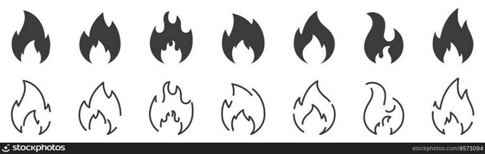 Fire icon collection. Fire icons collection. Different flames shapes. Vector illustration.