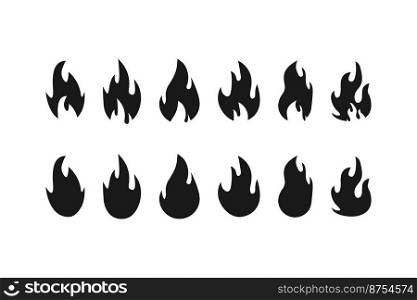 Fire icon drawing element. Flame set. Fire icon. Fire black colored. vector icon. Flame vector collection. Vector illustration