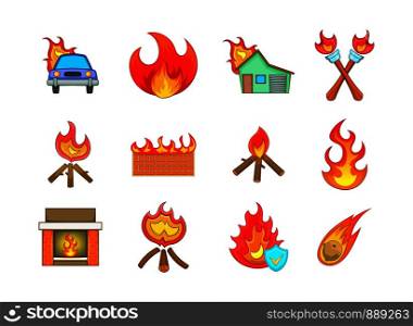 Fire icon set. Cartoon set of fire vector icons for your web design isolated on white background. Fire icon set, cartoon style