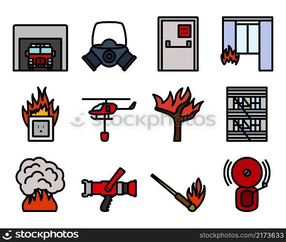 Fire Icon Set. Editable Bold Outline With Color Fill Design. Vector Illustration.