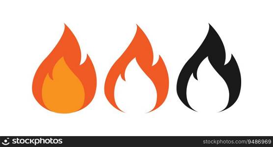 Fire icon set. Flame. Simple flat design. Vector art