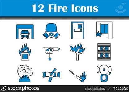 Fire Icon Set. Thin Line With Blue Fill Design. Vector Illustration.